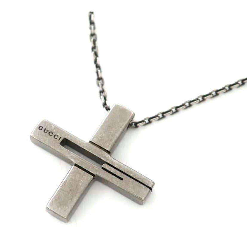 GUCCI グッチ/SVブラックルテニウムコーティング カットアウトGクロスネックレス 十字架 メンズ//Bランク/65