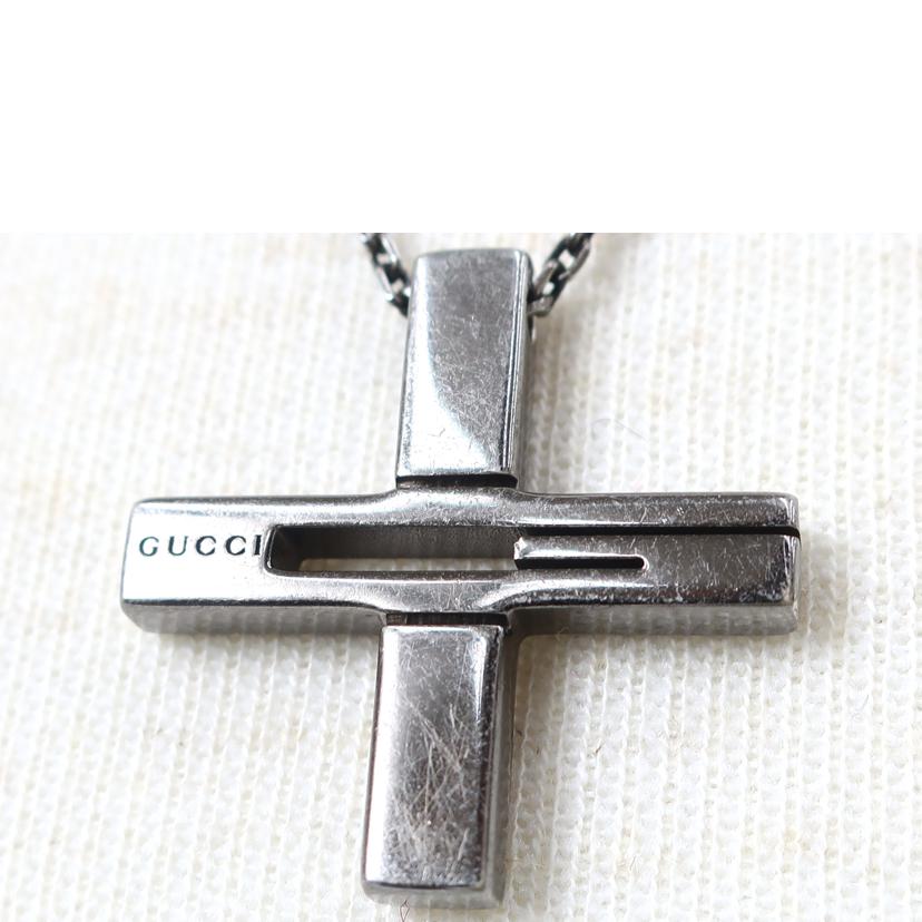 GUCCI グッチ/SVブラックルテニウムコーティング カットアウトGクロスネックレス 十字架 メンズ//Bランク/65