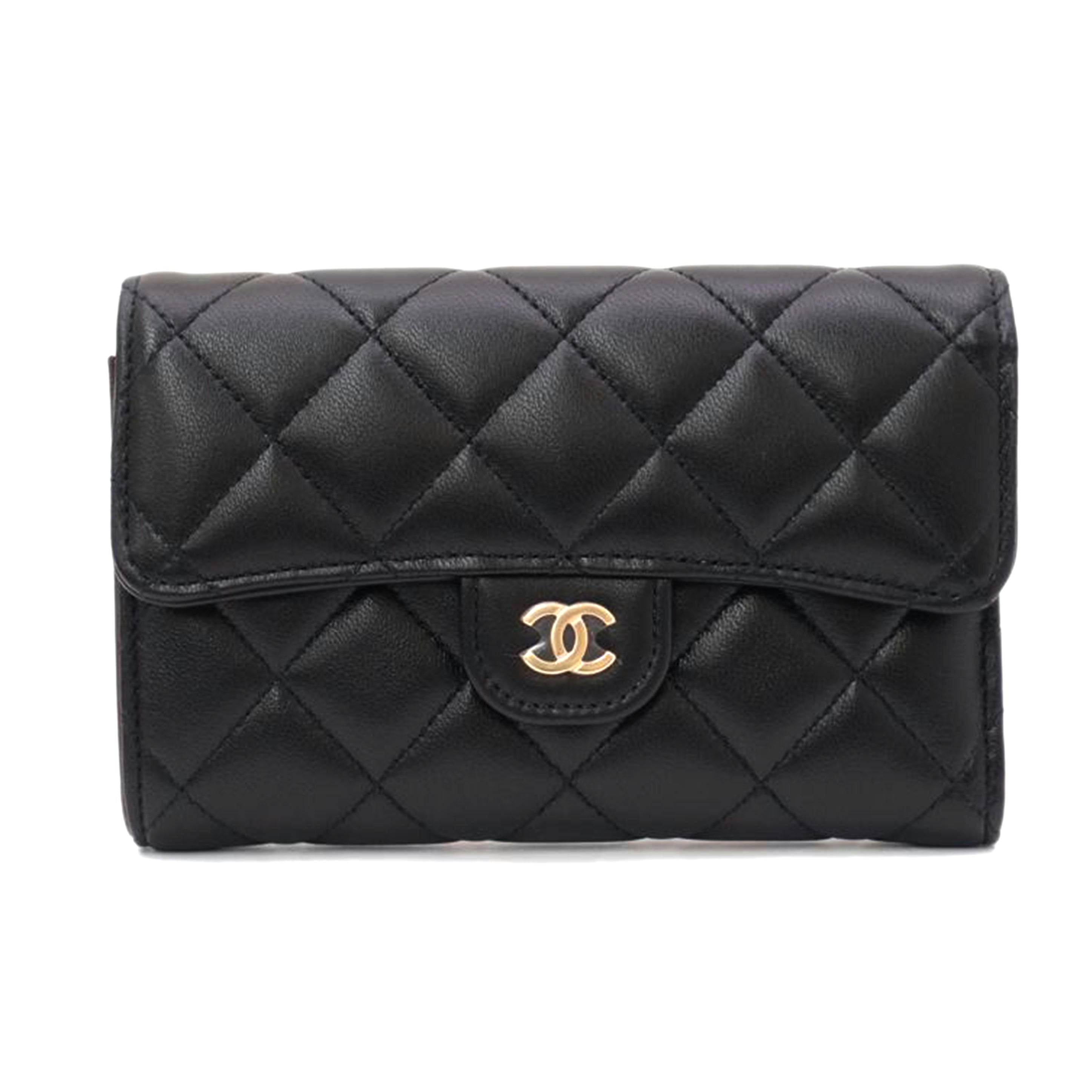 CHANEL シャネル 三つ折り財布 ココマーク レザー ゴールド金具 レディース/マトラッセラムスキン・ミディアムフラップウォレット/AP0232//E31JL13E/Aランク/69