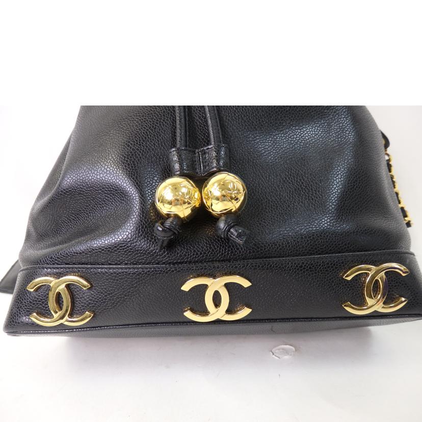 CHANEL シャネル/トリプルココマーク/巾着チェーンショルダー/キャビアスキン/ゴールド金具//303****/ABランク/84