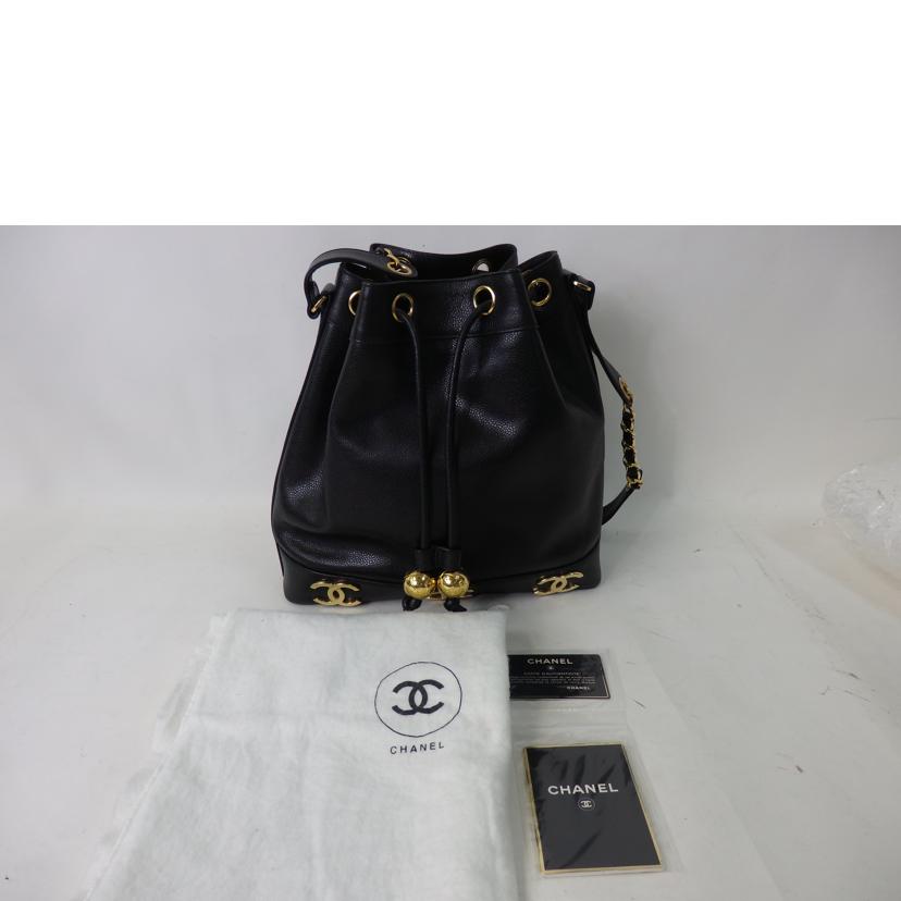CHANEL シャネル/トリプルココマーク/巾着チェーンショルダー/キャビアスキン/ゴールド金具//303****/ABランク/84