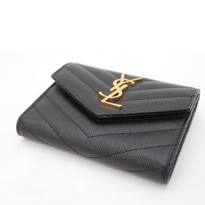 SAINT　LAURENT サンローラン/モノグラムコンパクトスリーフォールド財布／ブラック/403943//022*/Aランク/69