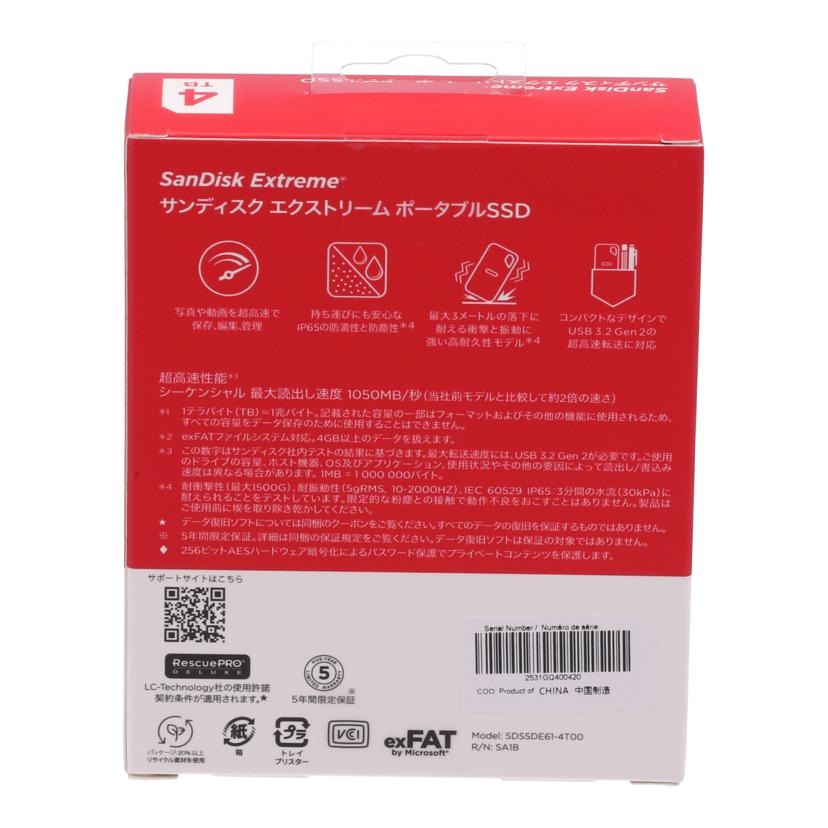 SanDisk サンディスク/ポータブルSSD　4TB　未使用/SDSSDE61-4T00-J25//2531GQ400420/Sランク/77