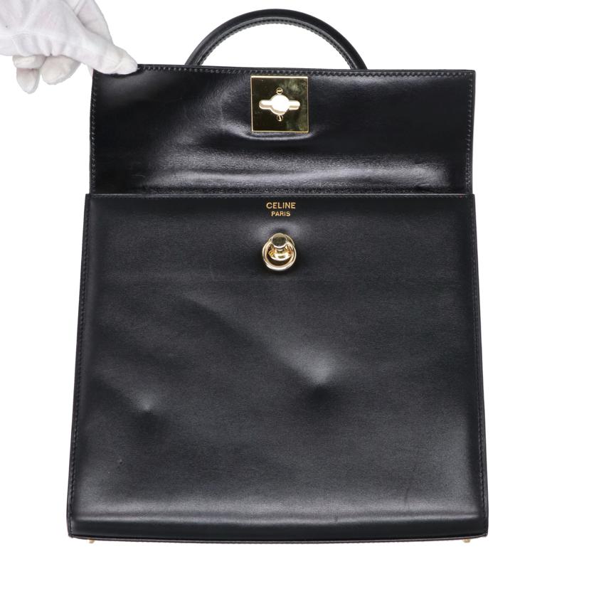 CELINE　 セリーヌ/ヴィンテージトップハンドルレザーフラップハンド／ブラック//Aランク/24