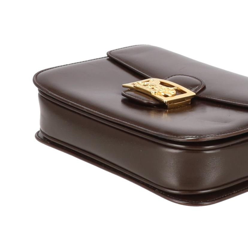 CELINE/馬車金具バックルフラップレザーショルダー／茶　//ABランク/24