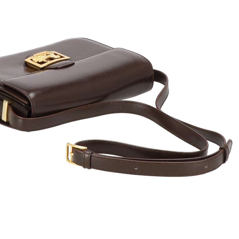 CELINE/馬車金具バックルフラップレザーショルダー／茶　//ABランク/24