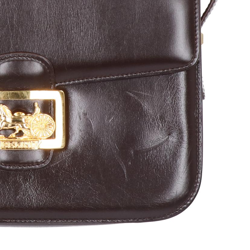 CELINE/馬車金具バックルフラップレザーショルダー／茶　//ABランク/24