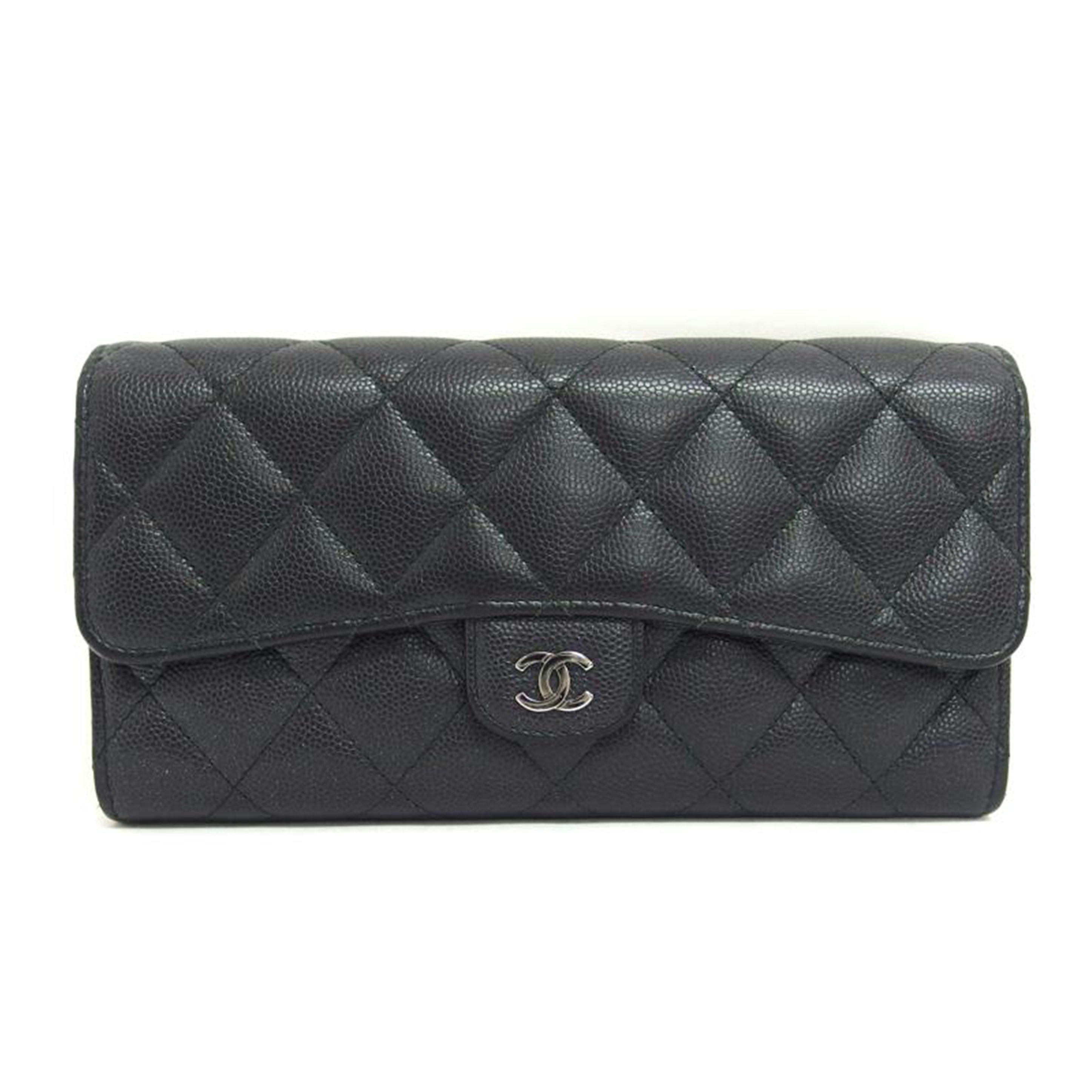 CHANEL シャネル/マトラッセ／キャビアスキン／二つ折り長財布／ブラック・ラメ/A80758//248*****/Bランク/04