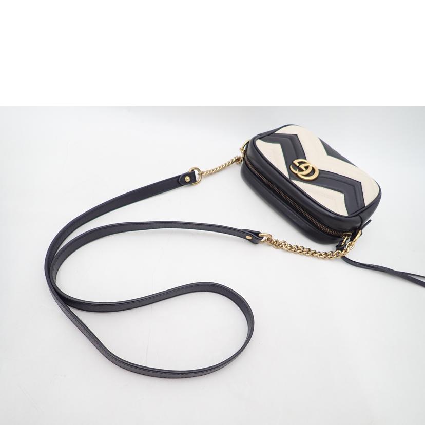 GUCCI グッチ/GGマーモントミニカメラショルダー/ブラック×ホワイト /448065//204***/ABランク/69