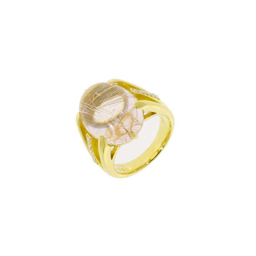 /◎K18ルチルクォーツダイヤリング13．57／D0．14ct//ABランク/59