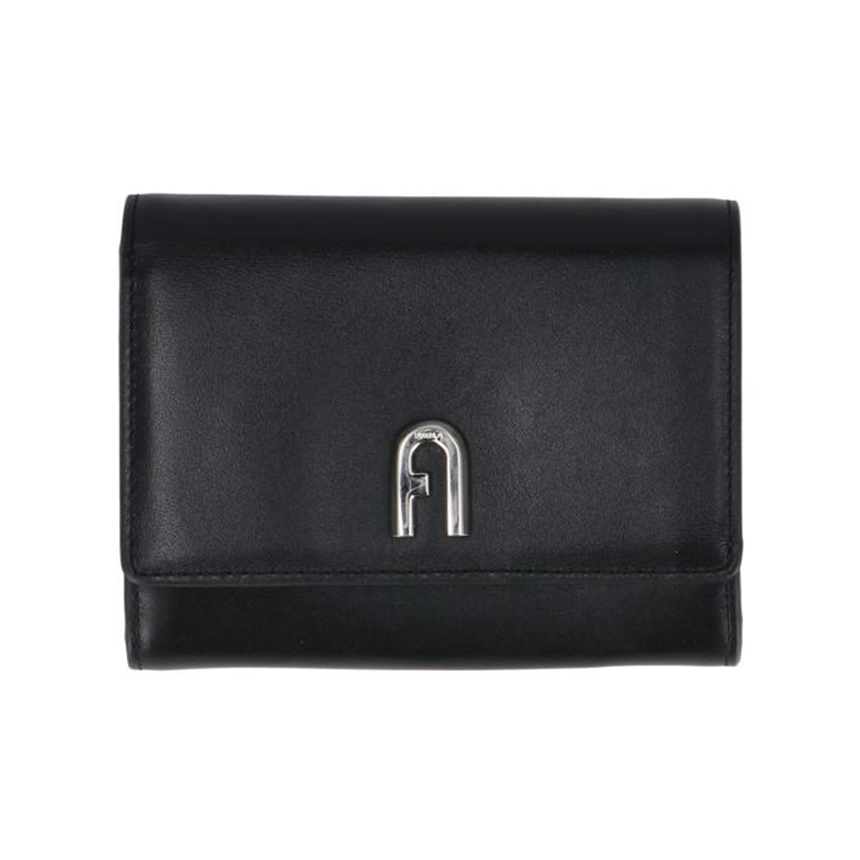FURLA フルラ/レザーコンパクト財布 黒 銀金具//ABランク/42