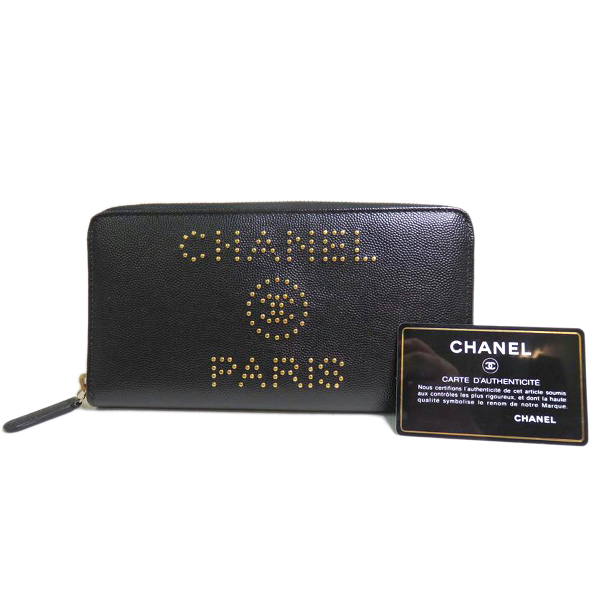 CHANEL シャネル/ドーヴィルスタッズキャビアスキンラウンド長財布/黒//284*****/Aランク/84