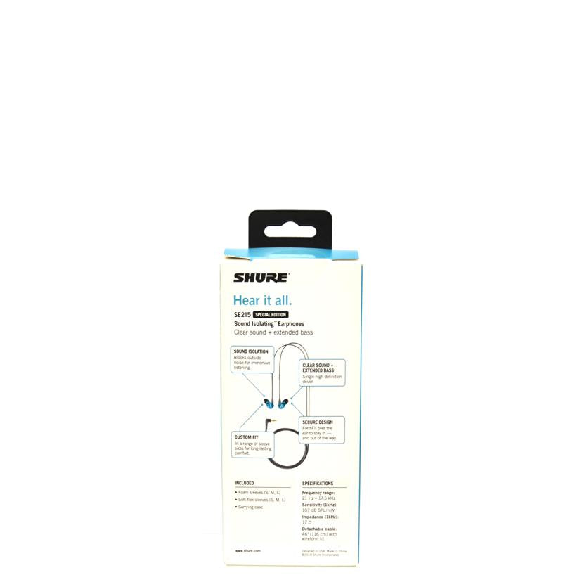 SHURE シュアー/インイヤーモニター　モニターイヤホン/SE215SPE//Sランク/75