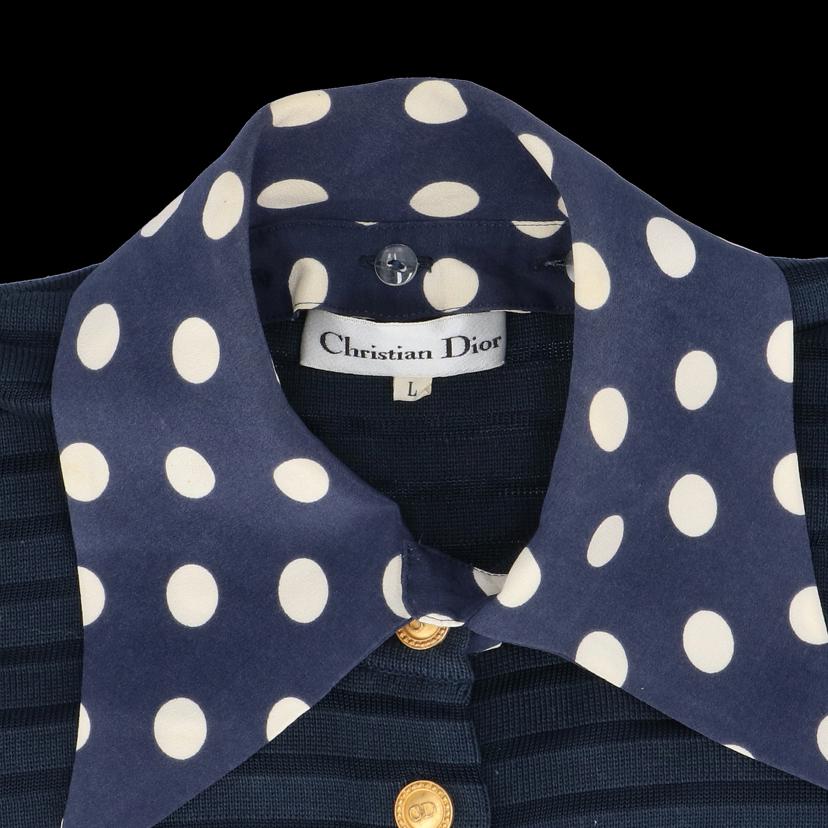C．DIOR/ヴィンテージカーディガンネイビーxドット　シルク／レーヨン／綿／金ボタン//ABランク/82