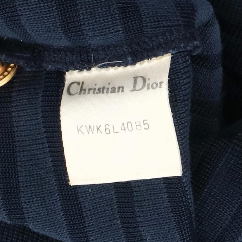 C．DIOR/ヴィンテージカーディガンネイビーxドット　シルク／レーヨン／綿／金ボタン//ABランク/82