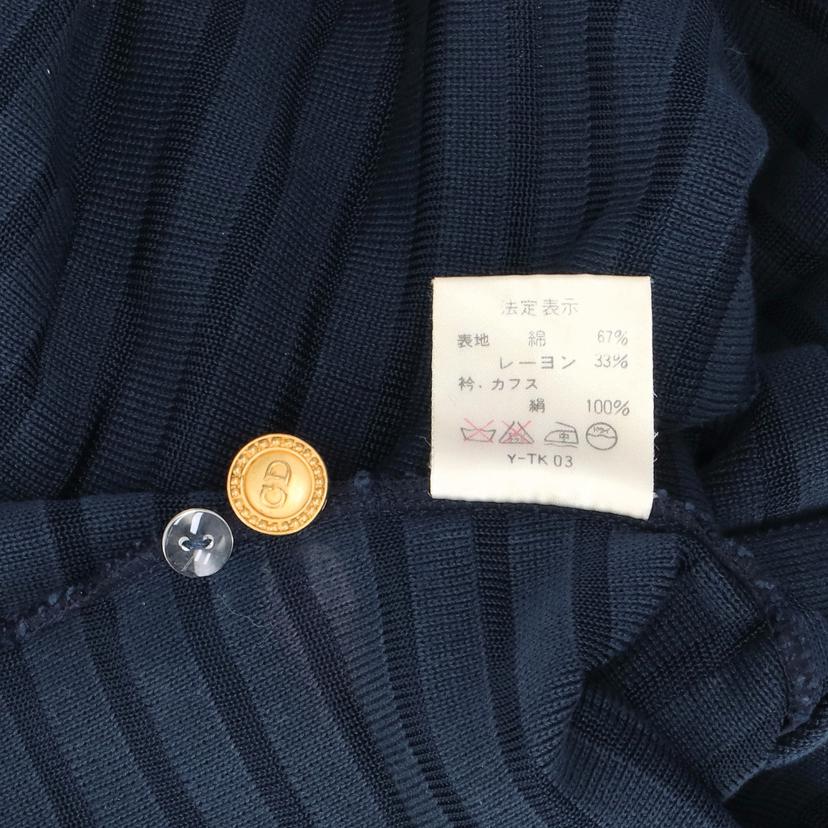 C．DIOR/ヴィンテージカーディガンネイビーxドット　シルク／レーヨン／綿／金ボタン//ABランク/82
