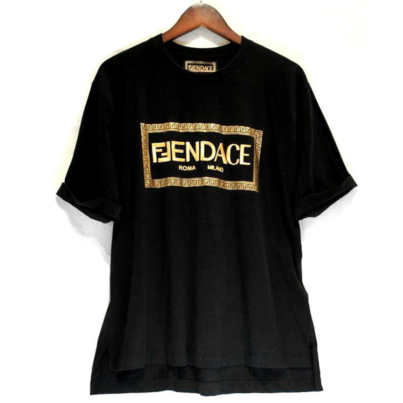 FENDACE フェンダーチェ/FENDI×VERSACEコラボロゴTシャツブラックゴールド//ABランク/92