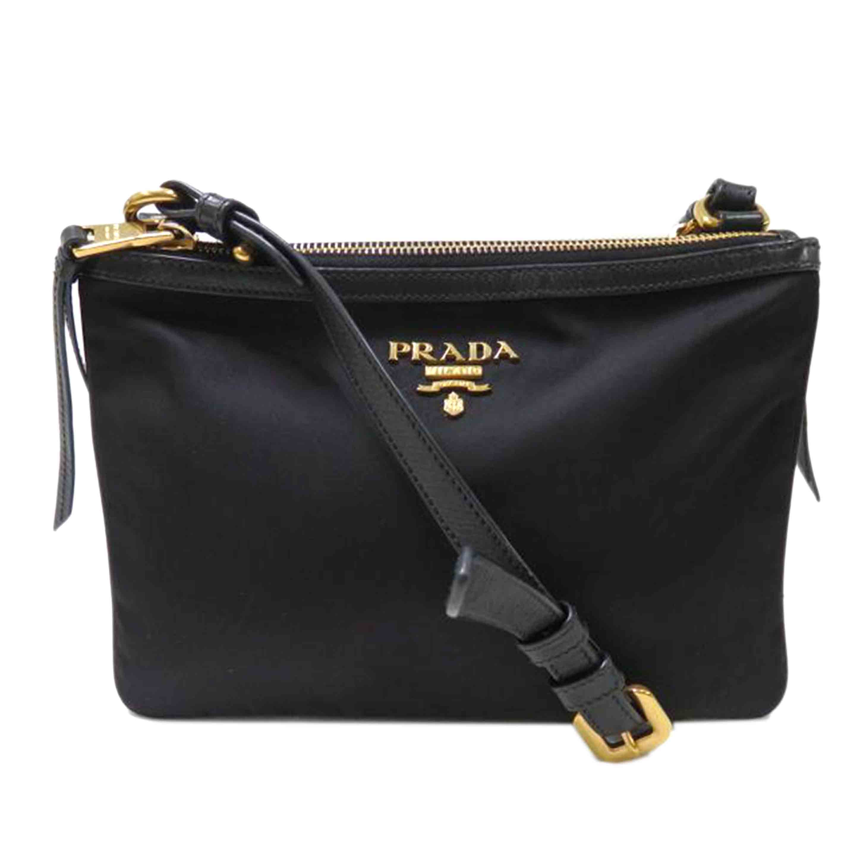PRADA プラダ/ダブルファスナー／ナイロンポシェットショルダーバッグ／黒//204/Bランク/84