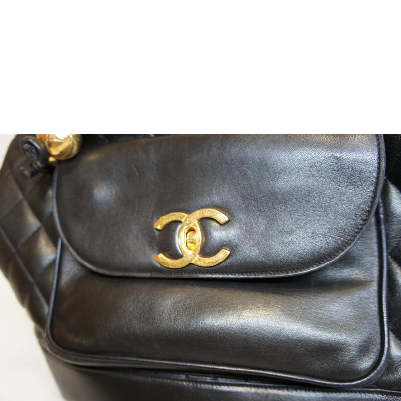 CHANEL シャネル/ダブルココマークラムスキンリュックブラック／ゴールド金具//278****/ABランク/92