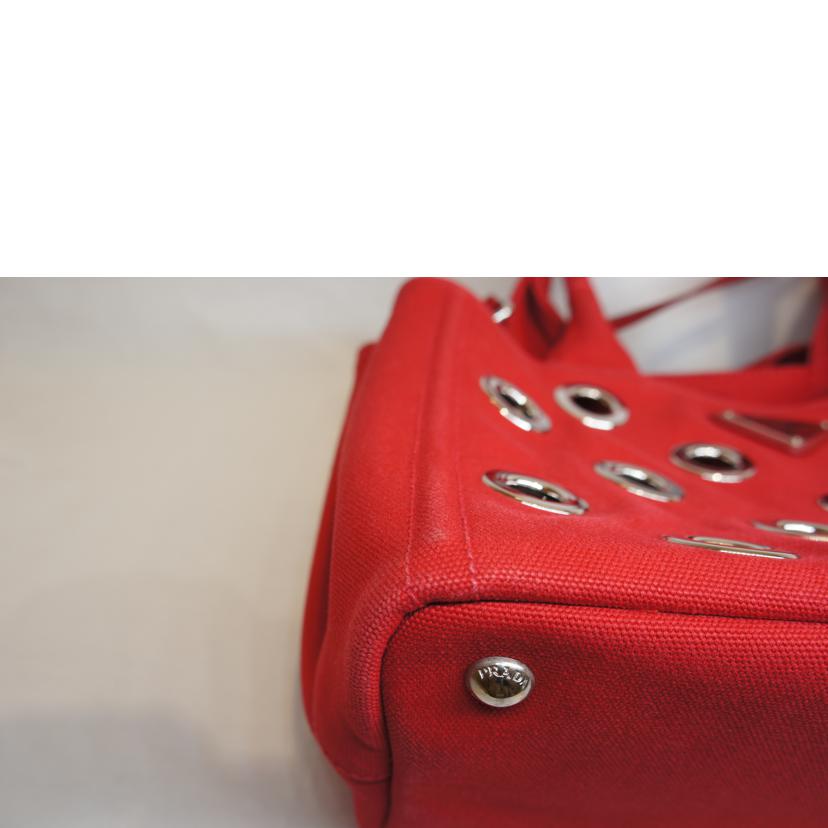 PRADA プラダ/カナパ2WAY／ポーチ付／グロメットキャンバス／パンチングスタッズ／レッド/1BA439//14/*/Aランク/92