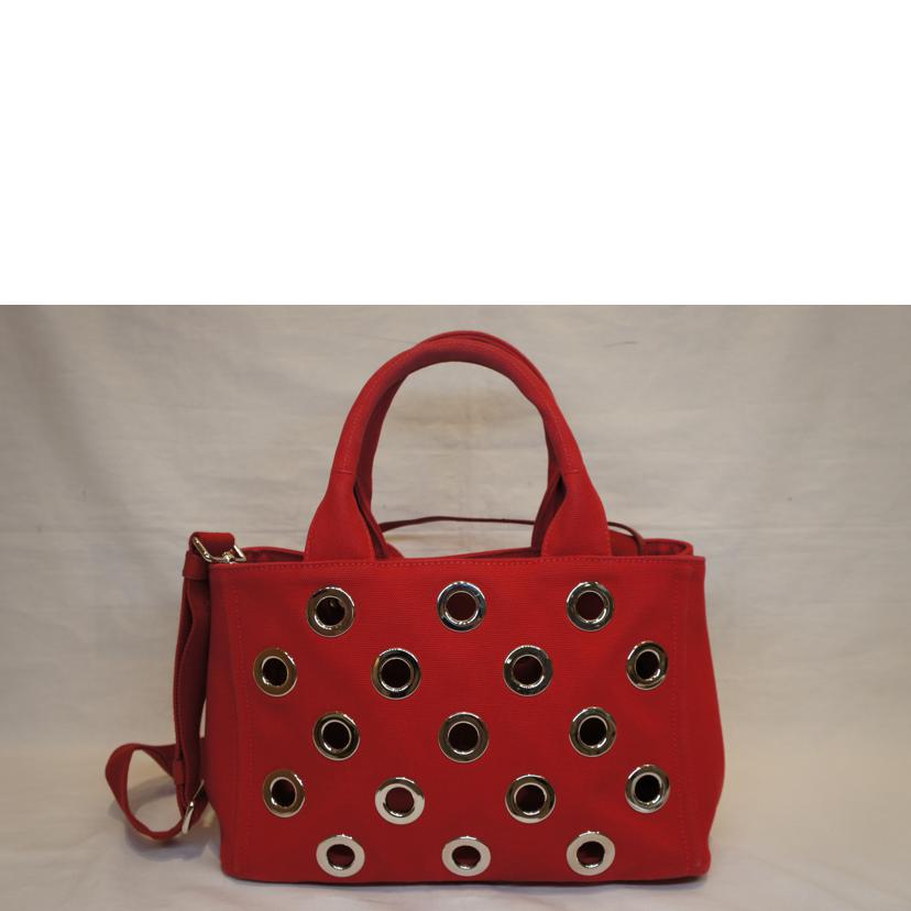 PRADA プラダ/カナパ2WAY／ポーチ付／グロメットキャンバス／パンチングスタッズ／レッド/1BA439//14/*/Aランク/92