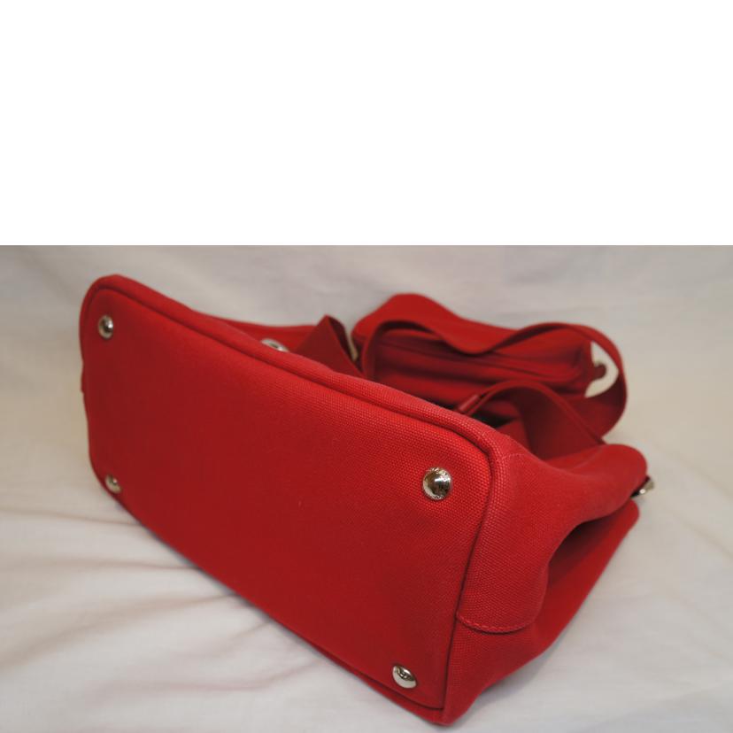 PRADA プラダ/カナパ2WAY／ポーチ付／グロメットキャンバス／パンチングスタッズ／レッド/1BA439//14/*/Aランク/92