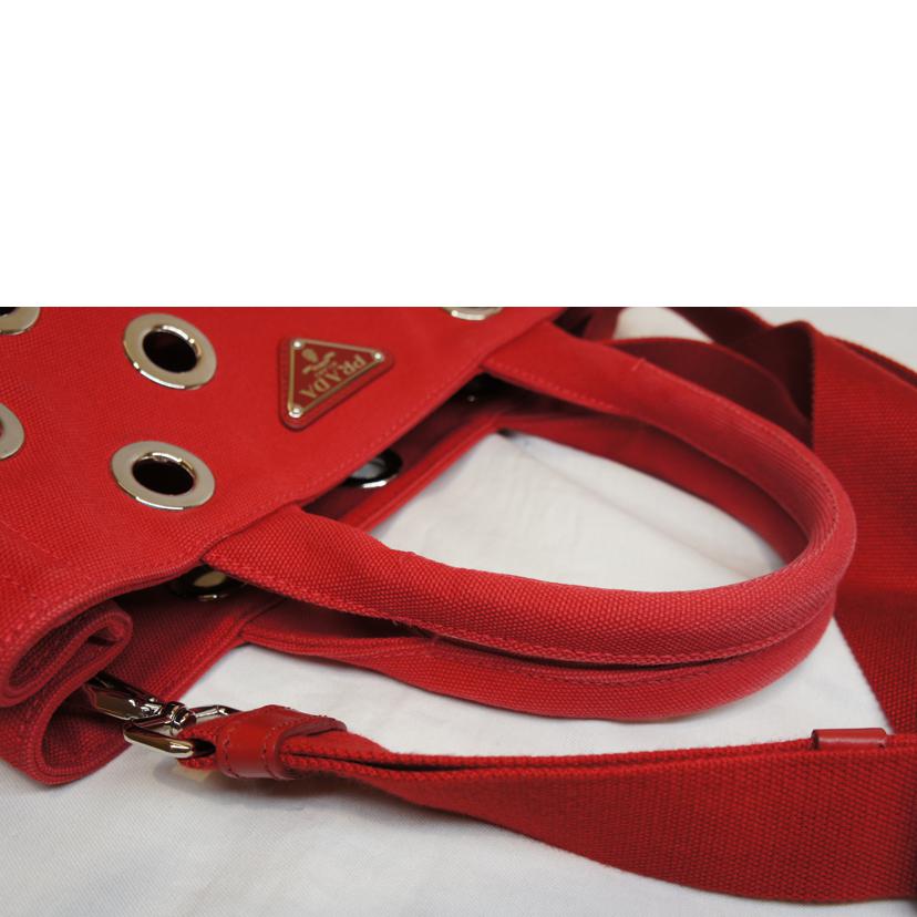 PRADA プラダ/カナパ2WAY／ポーチ付／グロメットキャンバス／パンチングスタッズ／レッド/1BA439//14/*/Aランク/92