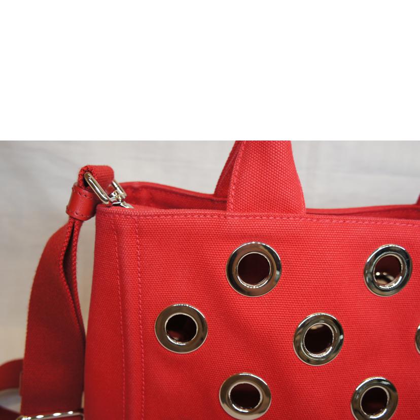 PRADA プラダ/カナパ2WAY／ポーチ付／グロメットキャンバス／パンチングスタッズ／レッド/1BA439//14/*/Aランク/92