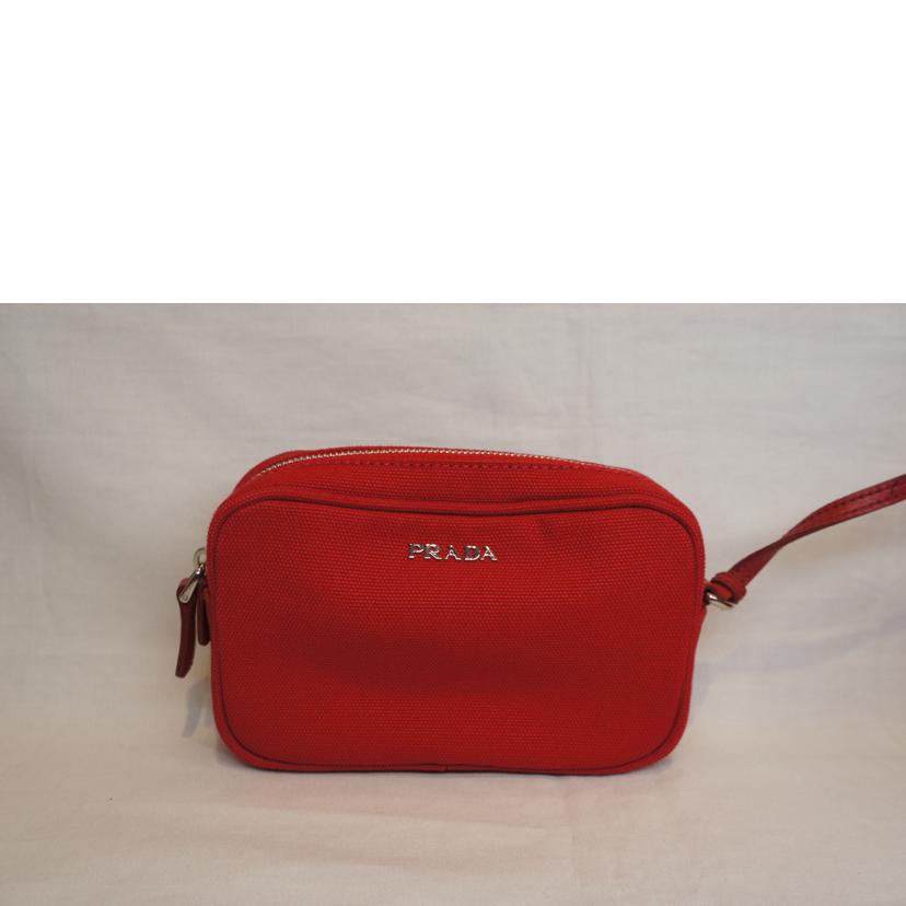 PRADA プラダ/カナパ2WAY／ポーチ付／グロメットキャンバス／パンチングスタッズ／レッド/1BA439//14/*/Aランク/92
