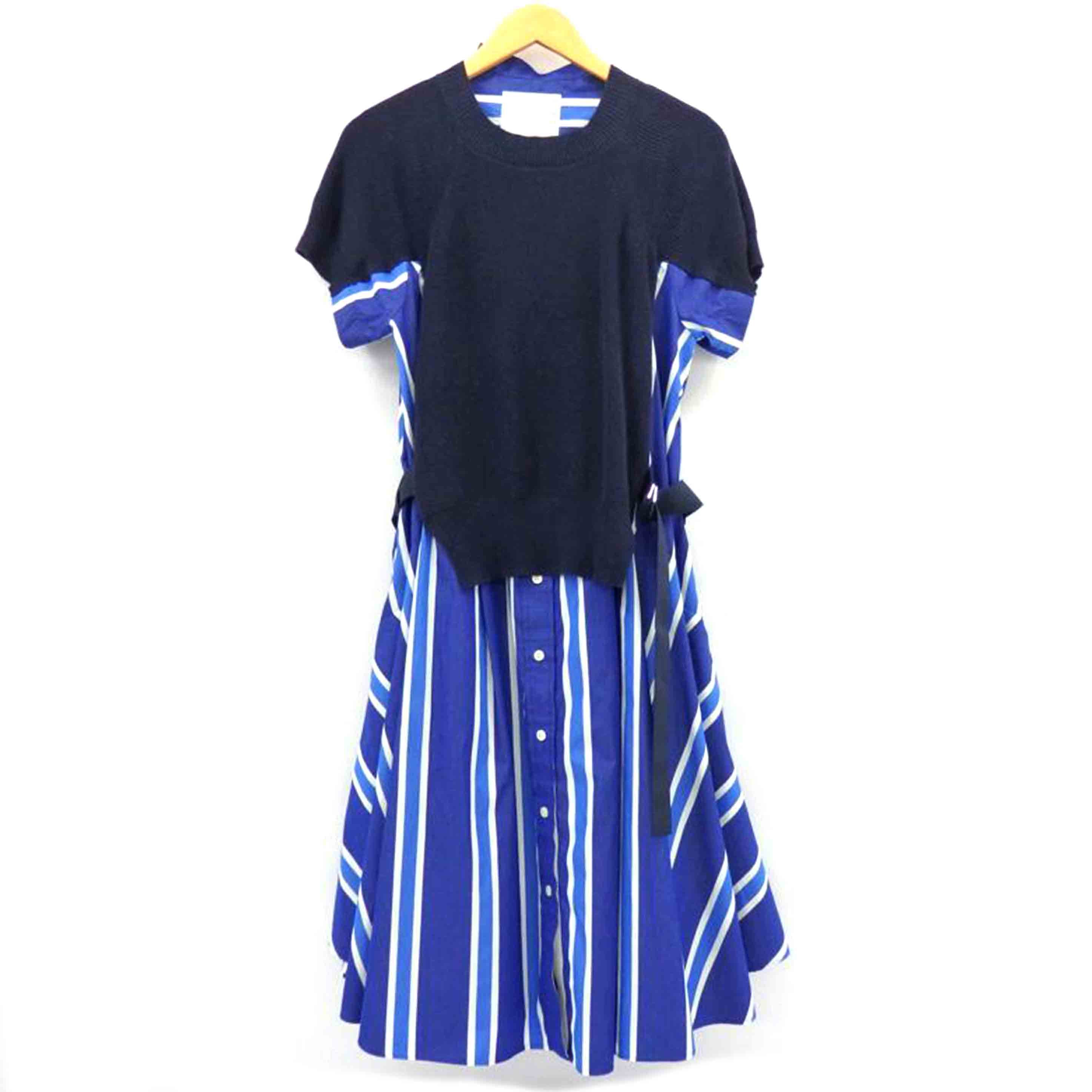 sacai サカイ/ニットドッキング　コットン半袖ワンピース　　ストライプ　　/20-05036-201-2//ABランク/77