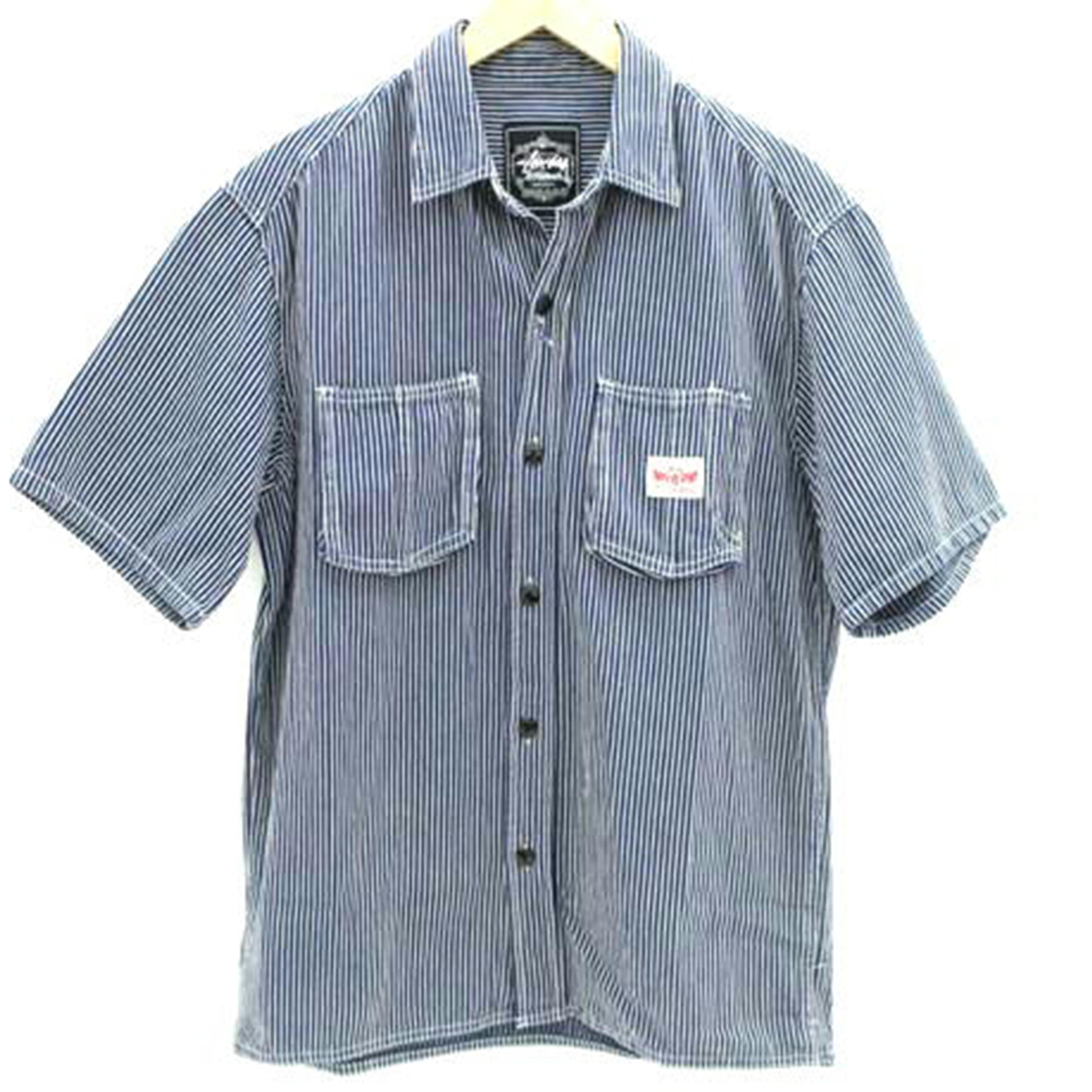 STUSSY ステューシー/ヒッコリーストライプ柄 半袖ワークシャツ//サイズ M/Bランク/05