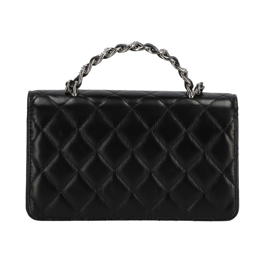 正規逆輸入品】 CHANEL 黒系 マトラッセ チェックショルダー コットン×レザー シャネル - ショルダーバッグ - daloon.com