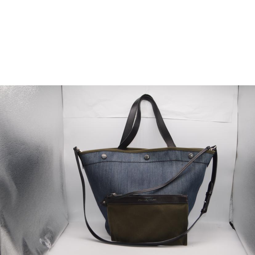 PRADA プラダ/ロゴデニムシティカーフ2wayレザーハンド/1BG244//103/Bランク/89