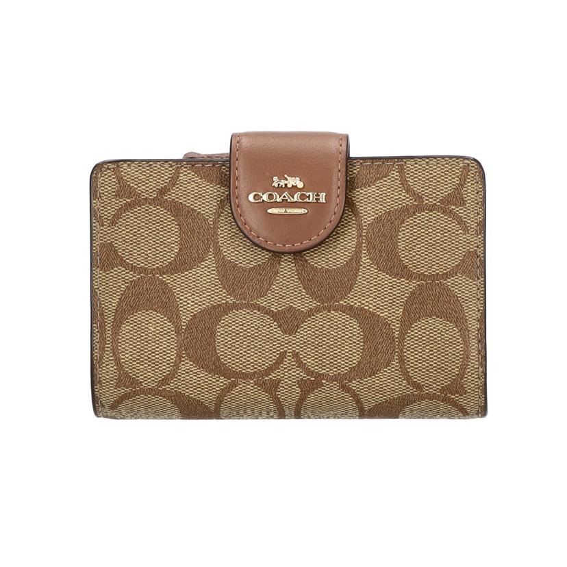COACH コーチ/シグネチャーミディアムコーナージップウォレット／カーキ×サドル2/C0082//K23**/SAランク/77