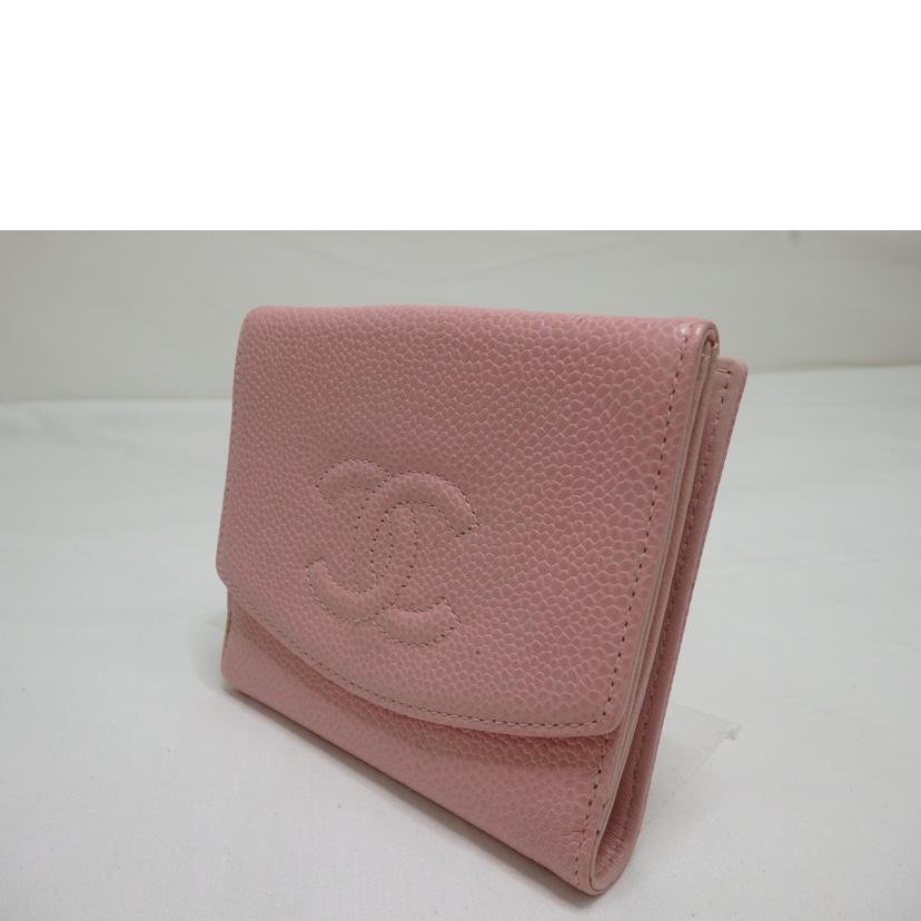 CHANEL/マトラッセキャビアスキンダブルホック財布／ピンク/A13496//920****/ABランク/84