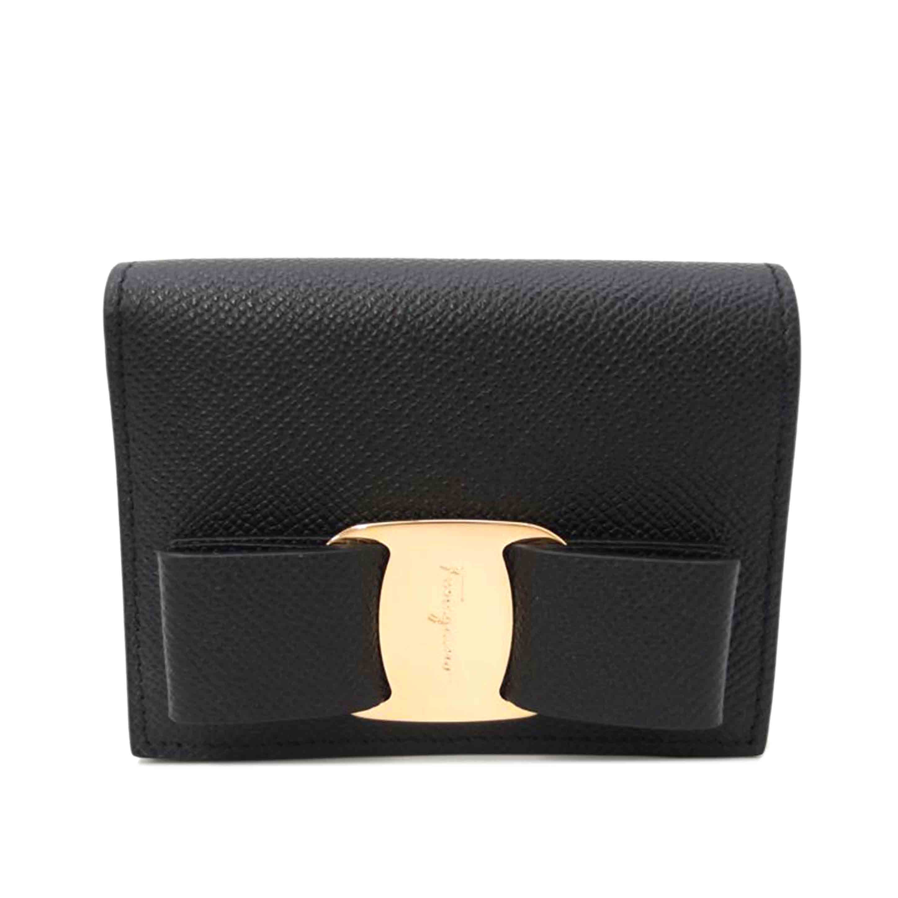 FERRAGAMO フェラガモ/ヴァラリボン二つ折り財布／ブラック/22D515//Sランク/69