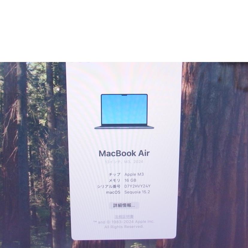 Apple アップル/MacBookAir／13インチ／CTOモデル／ベースモデル：MXCV3J／A/Z1HW00049J/A(A3113)//D7Y2HVY24Y/Aランク/04