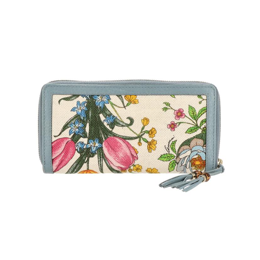 GUCCI グッチ/バンブータッセル／フローララウンドファスナー長財布／ブルー/356708//525***/ABランク/18