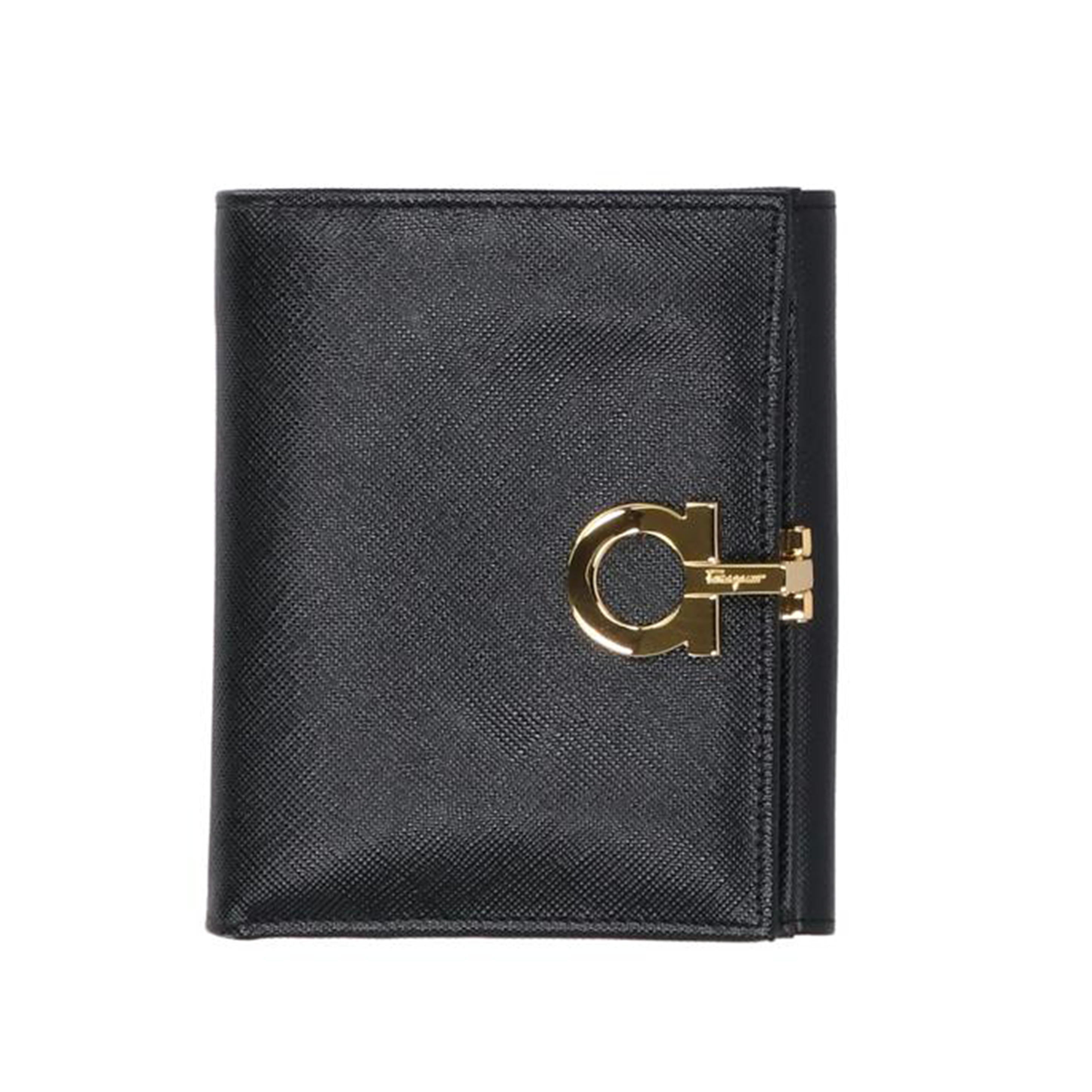Salvatore　Ferragamo サルヴァトーレ フェラガモ/ガンチーニ　レザー　二つ折り財布／ブラック/AQ-220773//Sランク/01
