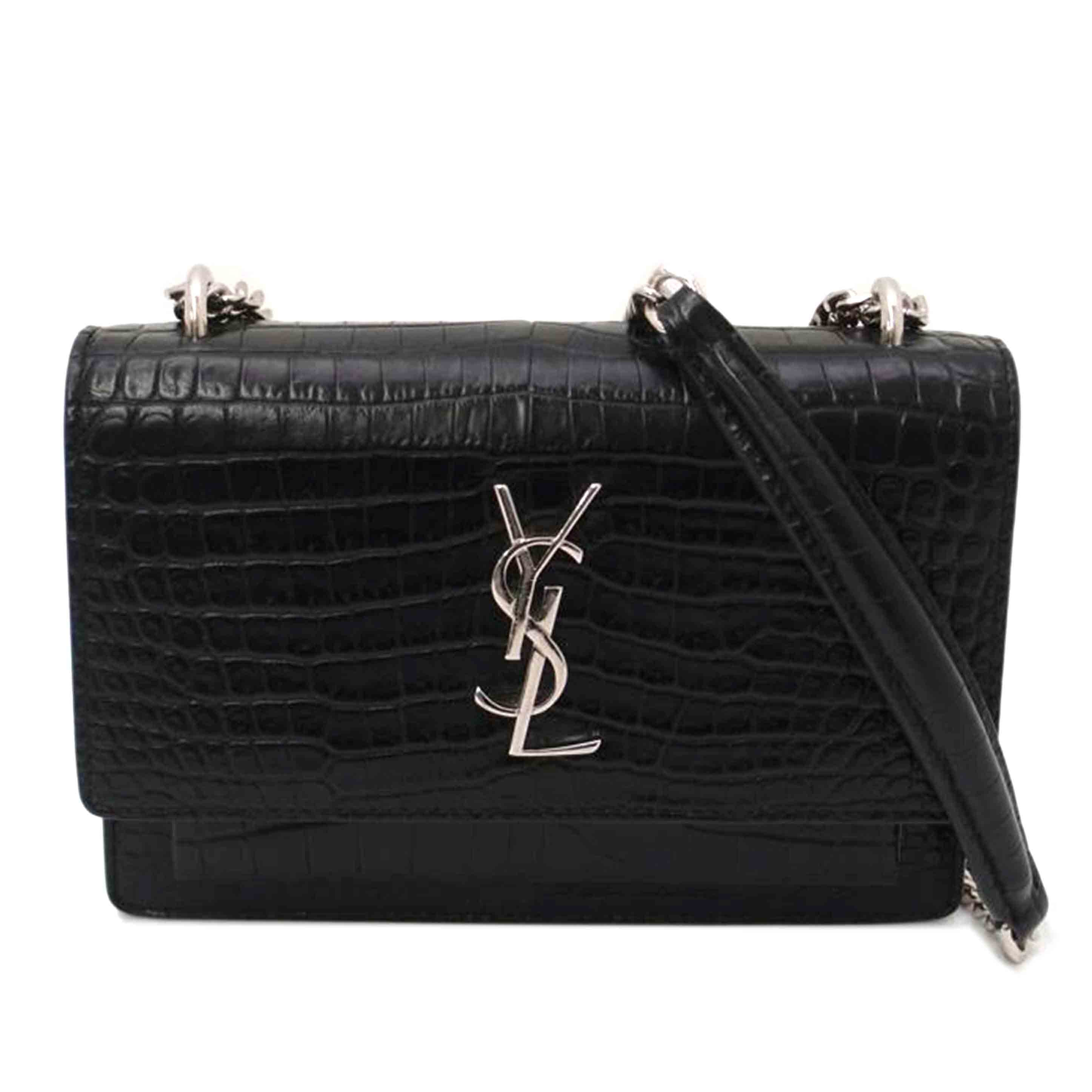 SAINT　LAURENT サンローラン/クロコ調チェーンウオレット／ブラック//Aランク/69
