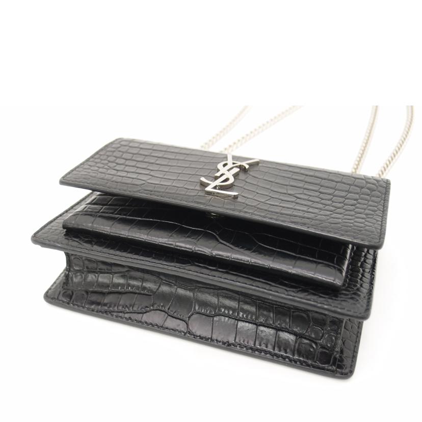 SAINT　LAURENT サンローラン/クロコ調チェーンウオレット／ブラック//Aランク/69