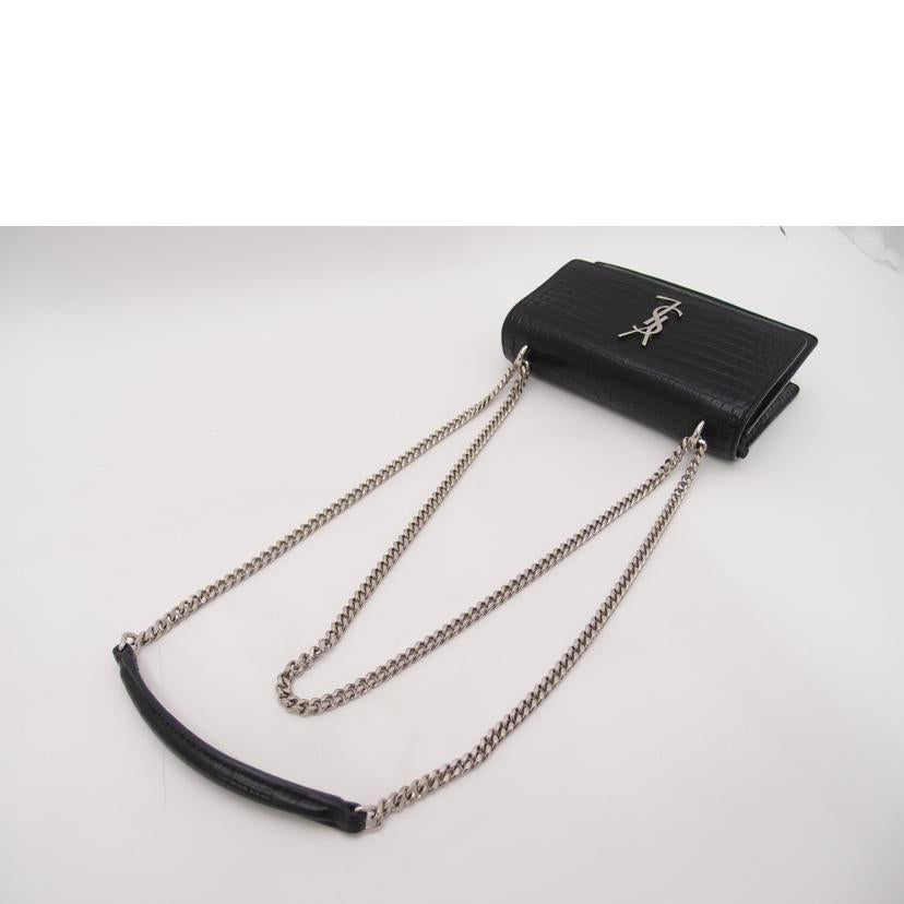 SAINT　LAURENT サンローラン/クロコ調チェーンウオレット／ブラック//Aランク/69