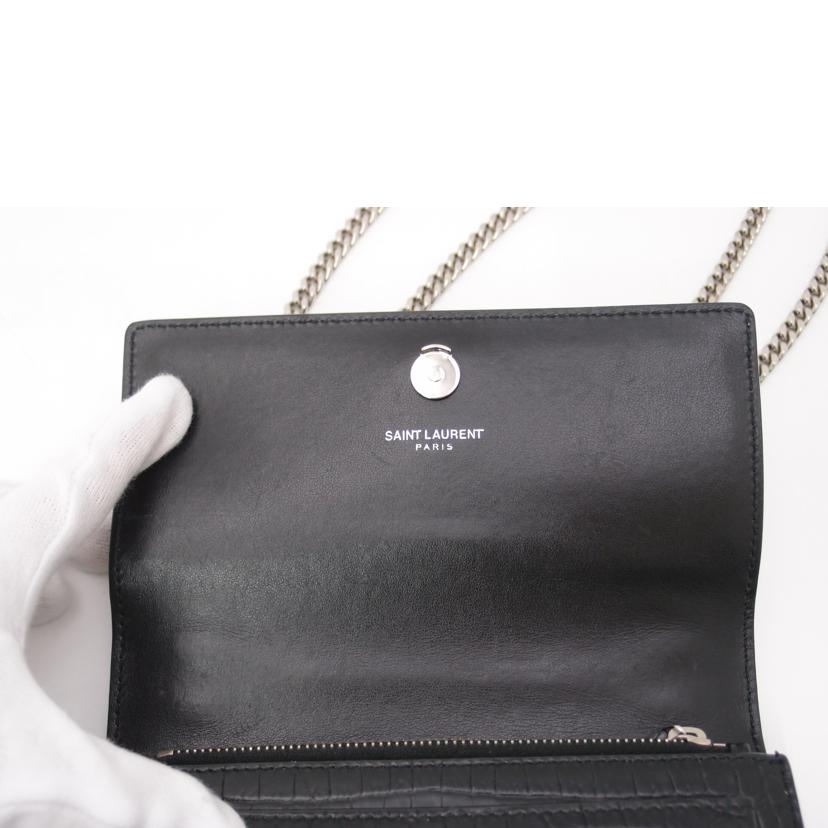 SAINT　LAURENT サンローラン/クロコ調チェーンウオレット／ブラック//Aランク/69