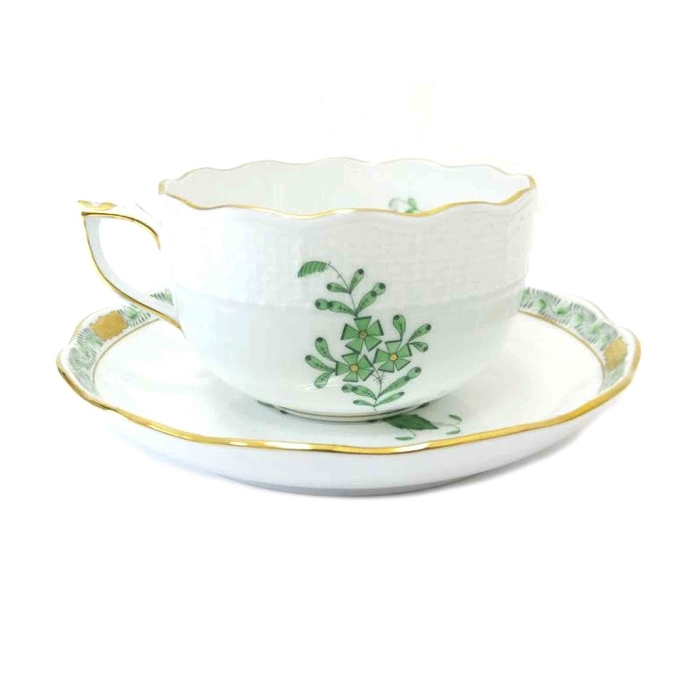 HEREND ヘレンド/ティーカップ＆ソーサー①/ｱﾎﾟﾆｰｸﾞﾘｰﾝ//Aランク/88