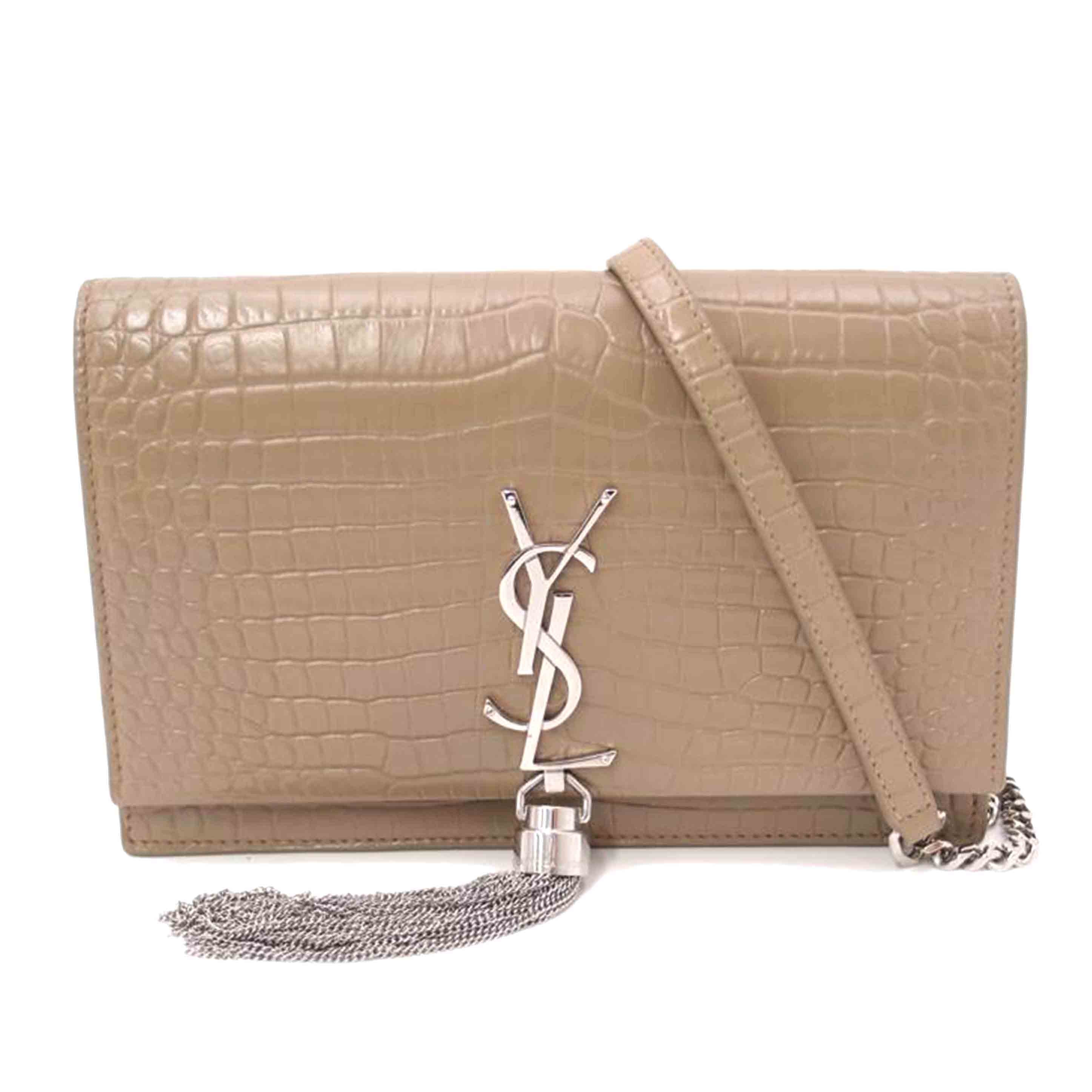 SAINT　LAURENT サンローラン/ケイトクロコ調チェーンウォレット／グレージュ系/452159//031*/Aランク/69