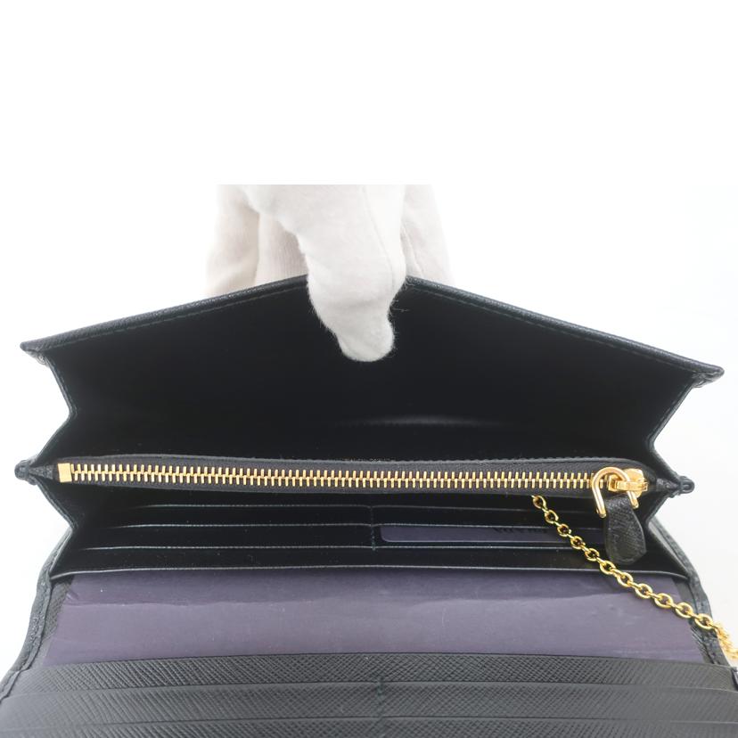 PRADA/サフィアーノ　Wホック長財布　ブラック/1MH132//Sランク/65