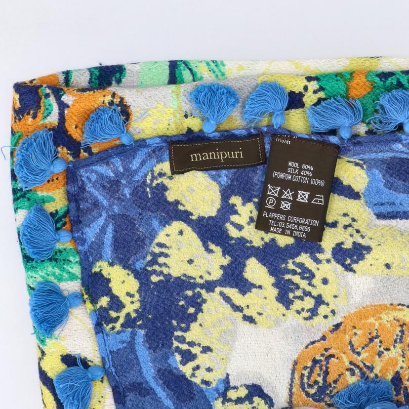 manipuri マニプリ/ウール×シルク大判フリンジストール//Aランク/76