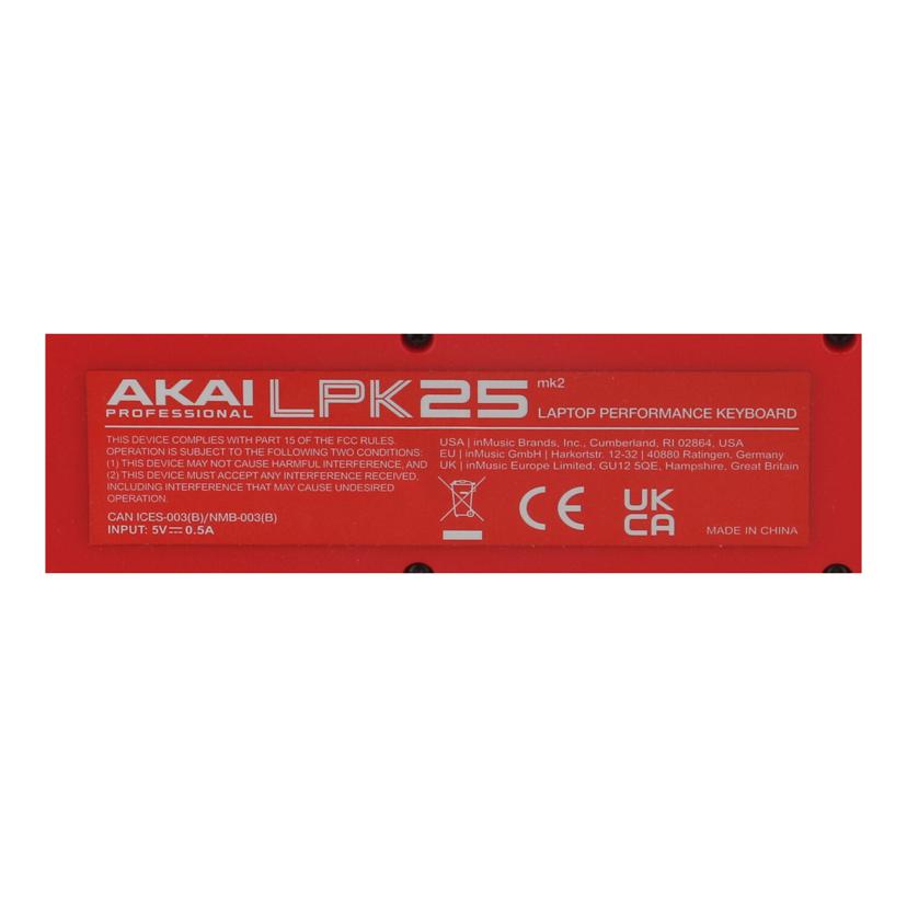 AKAI　PROFESSIONAL アカイ　/MIDIキーボードコントローラー/LPK25 MK2//A42207255718519/Aランク/69