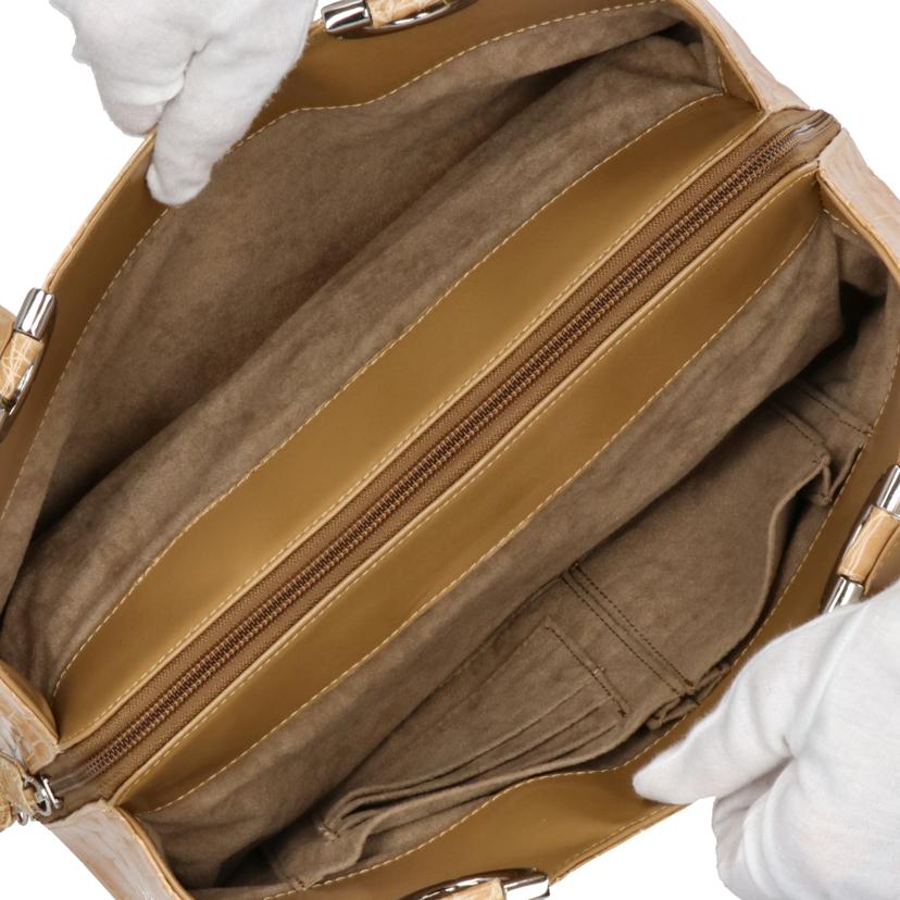 sanpo 三宝/クロコダイル　ハンドバッグ　JRAタグ付き／ベージュ//Aランク/01