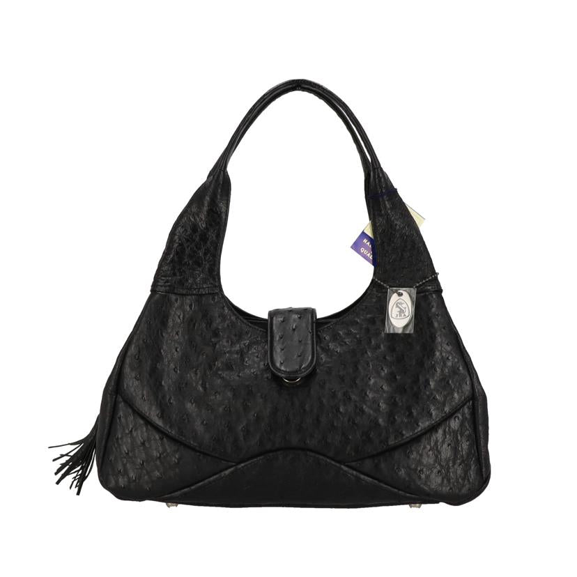 sanpo 三宝/オーストリッチ　ハンドバッグ　JRAタグ付き／ブラック//Aランク/01